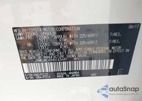 2017 Toyota Rav4 Hybrid Xle from USA, damaged, VIN JTMRJREV0HD143449